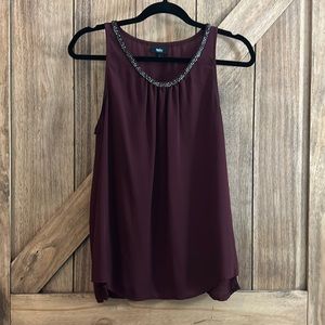 Maroon tank top with bead neckline
